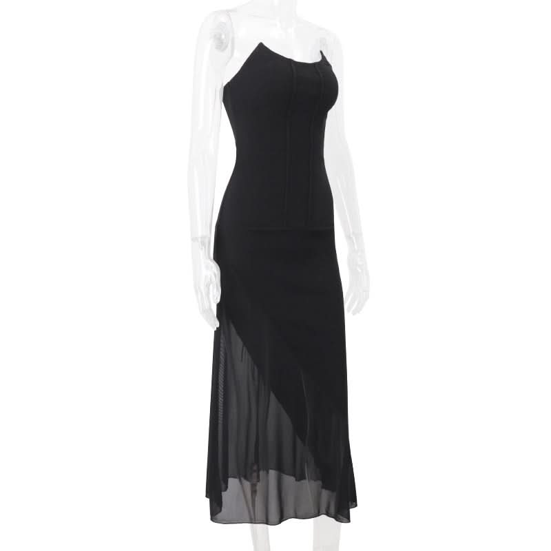 Sleek Black Mesh Panel Maxi Dress - Your Go-To for Fall & Holiday Parties