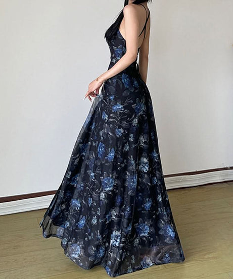 Effortless Elegance: Fall Floral Square Neck Maxi Dress with Alluring Slit