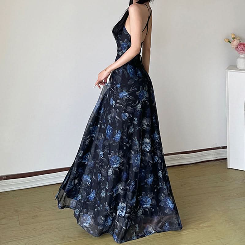 Effortless Elegance: Fall Floral Square Neck Maxi Dress with Alluring Slit