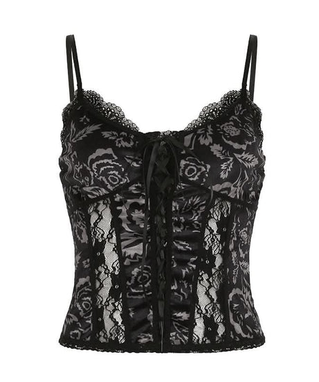 Enchanted Black Velvet & Lace Corset Cami - Gothic Chic Bustier for Fall & Holiday Sparkle
