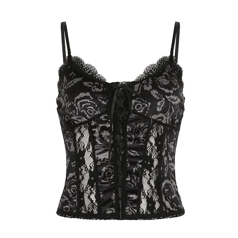 Enchanted Black Velvet & Lace Corset Cami - Gothic Chic Bustier for Fall & Holiday Sparkle