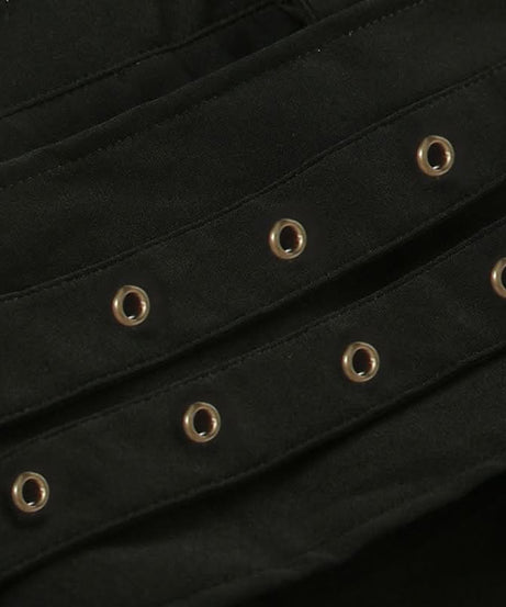 Fierce Black Buckle & Grommet Low-Rise Shorts - Edgy Halloween & Fall Party Ready