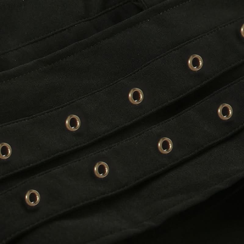 Fierce Black Buckle & Grommet Low-Rise Shorts - Edgy Halloween & Fall Party Ready