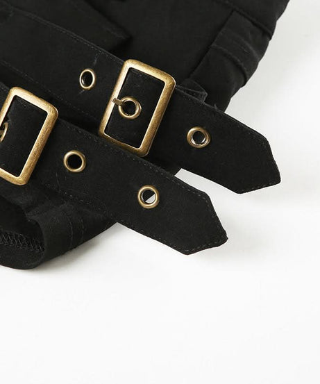 Fierce Black Buckle & Grommet Low-Rise Shorts - Edgy Halloween & Fall Party Ready