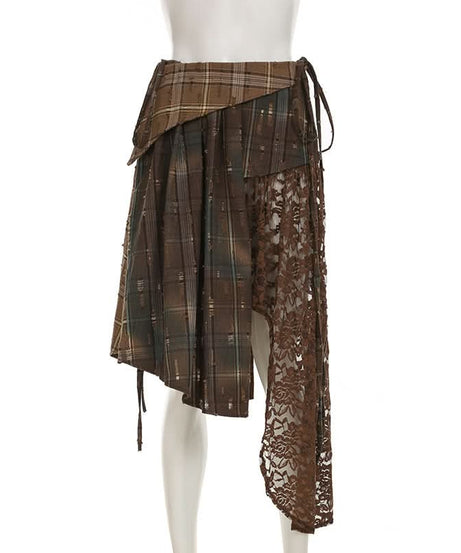 Autumn Rhapsody Plaid & Lace Asymmetrical Midi Skirt | Edgy Fall Fashion