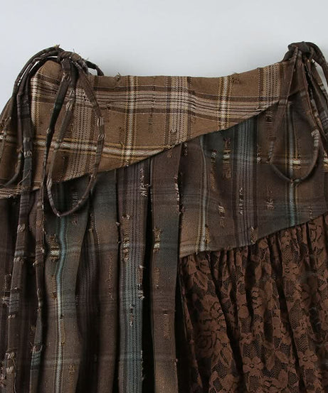 Autumn Rhapsody Plaid & Lace Asymmetrical Midi Skirt | Edgy Fall Fashion