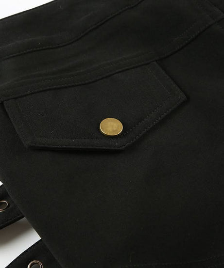 Fierce Black Buckle & Grommet Low-Rise Shorts - Edgy Halloween & Fall Party Ready