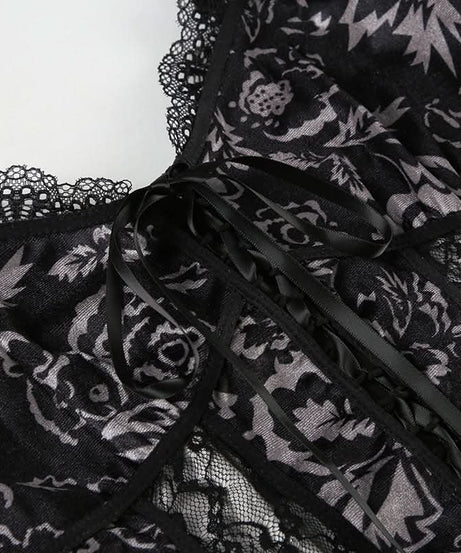 Enchanted Black Velvet & Lace Corset Cami - Gothic Chic Bustier for Fall & Holiday Sparkle