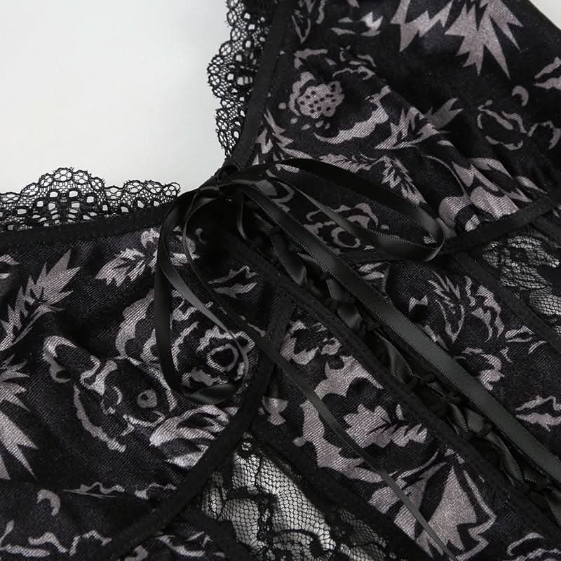 Enchanted Black Velvet & Lace Corset Cami - Gothic Chic Bustier for Fall & Holiday Sparkle