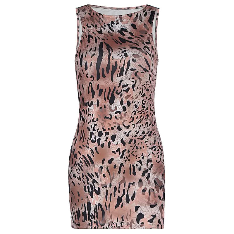 Chic Fall Animal Print Sleeveless Mini Dress - Dusty Rose Bodycon Style