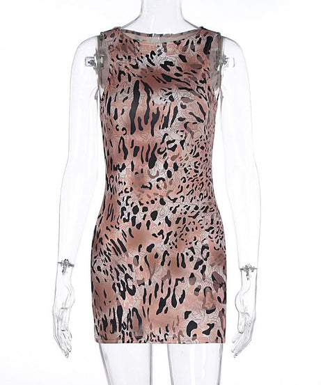 Chic Fall Animal Print Sleeveless Mini Dress - Dusty Rose Bodycon Style