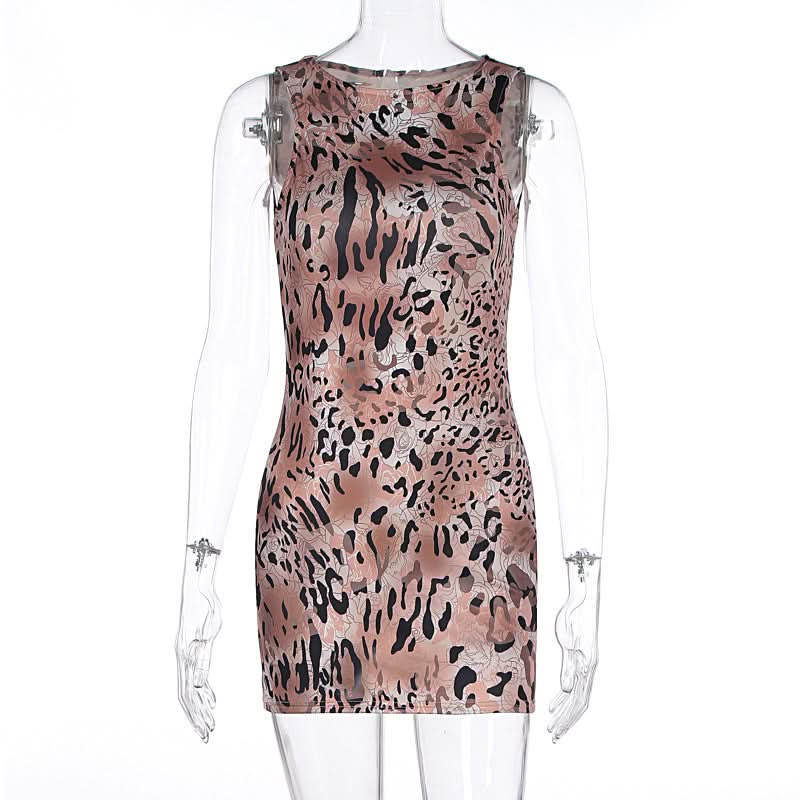 Chic Fall Animal Print Sleeveless Mini Dress - Dusty Rose Bodycon Style