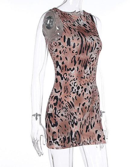 Chic Fall Animal Print Sleeveless Mini Dress - Dusty Rose Bodycon Style