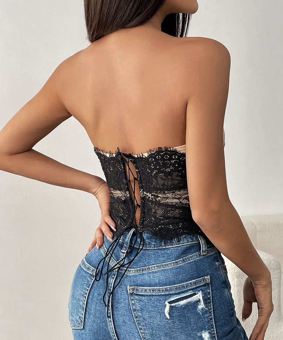 Chic Fall Nights Sweetheart Lace Bustier Top - Strapless Corset for Date Night & Holiday Style