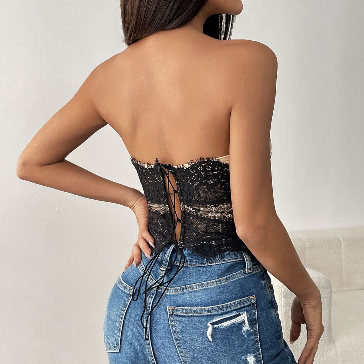 Chic Fall Nights Sweetheart Lace Bustier Top - Strapless Corset for Date Night & Holiday Style