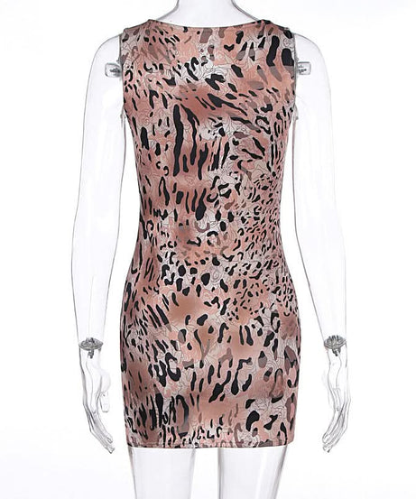 Chic Fall Animal Print Sleeveless Mini Dress - Dusty Rose Bodycon Style