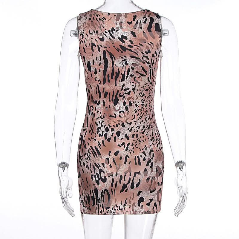 Chic Fall Animal Print Sleeveless Mini Dress - Dusty Rose Bodycon Style