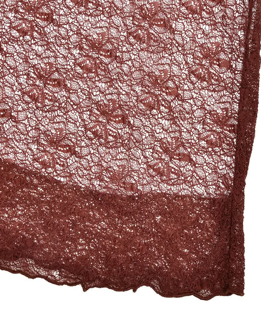 Siren Chic: Fall Rust Sheer Lace Maxi Skirt Set - Long Sleeve Bodycon Co-ord for Holiday Parties