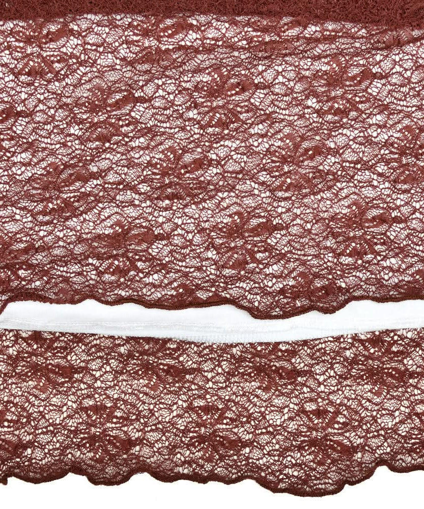 Siren Chic: Fall Rust Sheer Lace Maxi Skirt Set - Long Sleeve Bodycon Co-ord for Holiday Parties