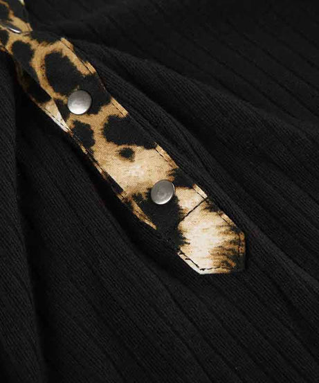 Fall's Fierce Flair: Chic Leopard Trim Long Sleeve Polo Top for Women