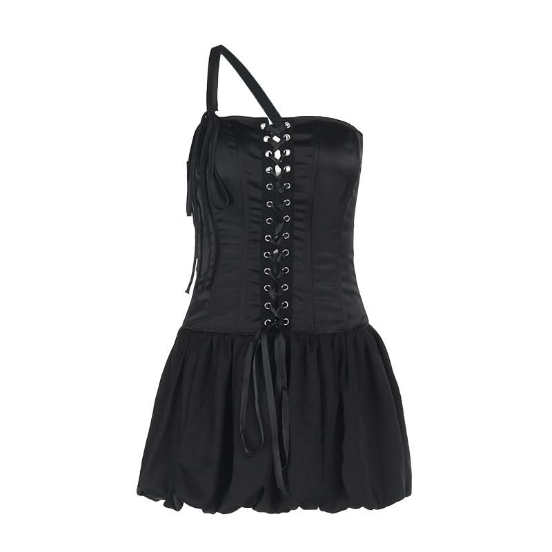 Edgy Black One-Shoulder Corset Mini Dress | Halloween & Fall Party Essential