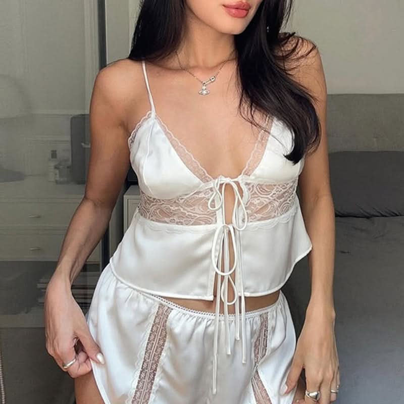 Cozy Chic Satin & Lace Pajama Set | Elegant Loungewear for Fall Nights