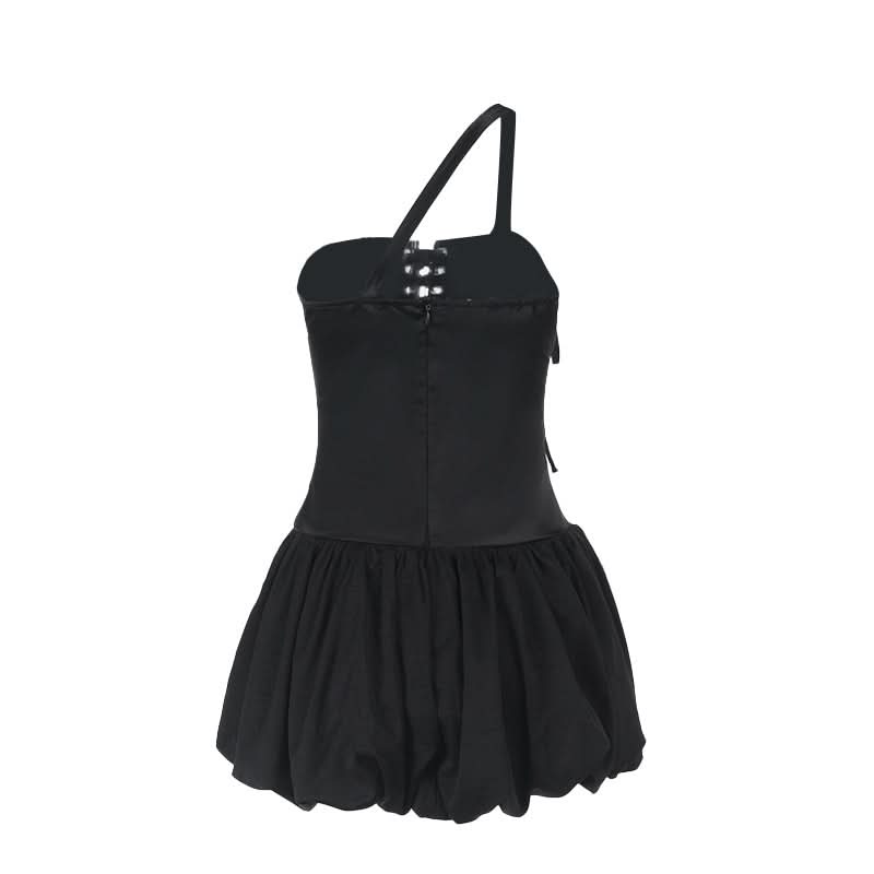 Edgy Black One-Shoulder Corset Mini Dress | Halloween & Fall Party Essential