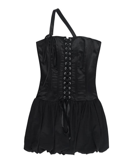 Edgy Black One-Shoulder Corset Mini Dress | Halloween & Fall Party Essential