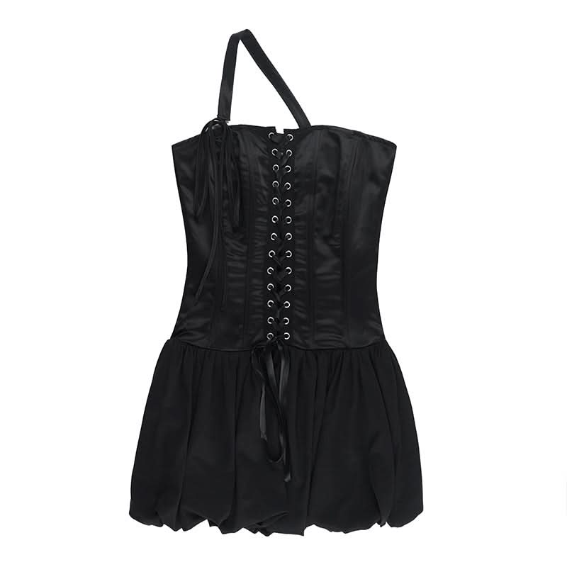 Edgy Black One-Shoulder Corset Mini Dress | Halloween & Fall Party Essential