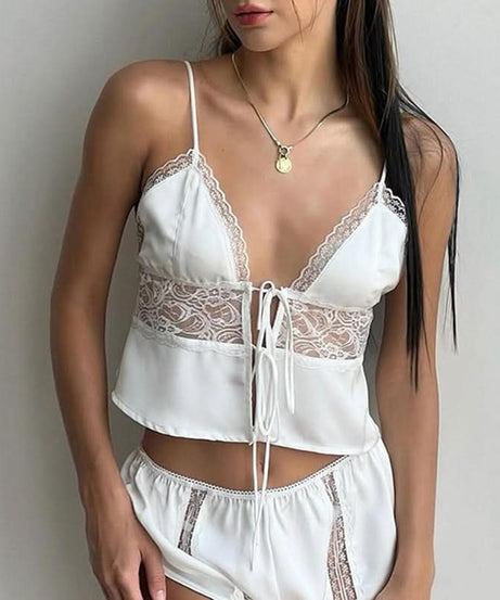 Cozy Chic Satin & Lace Pajama Set | Elegant Loungewear for Fall Nights
