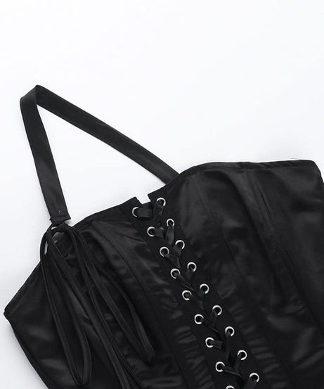 Edgy Black One-Shoulder Corset Mini Dress | Halloween & Fall Party Essential