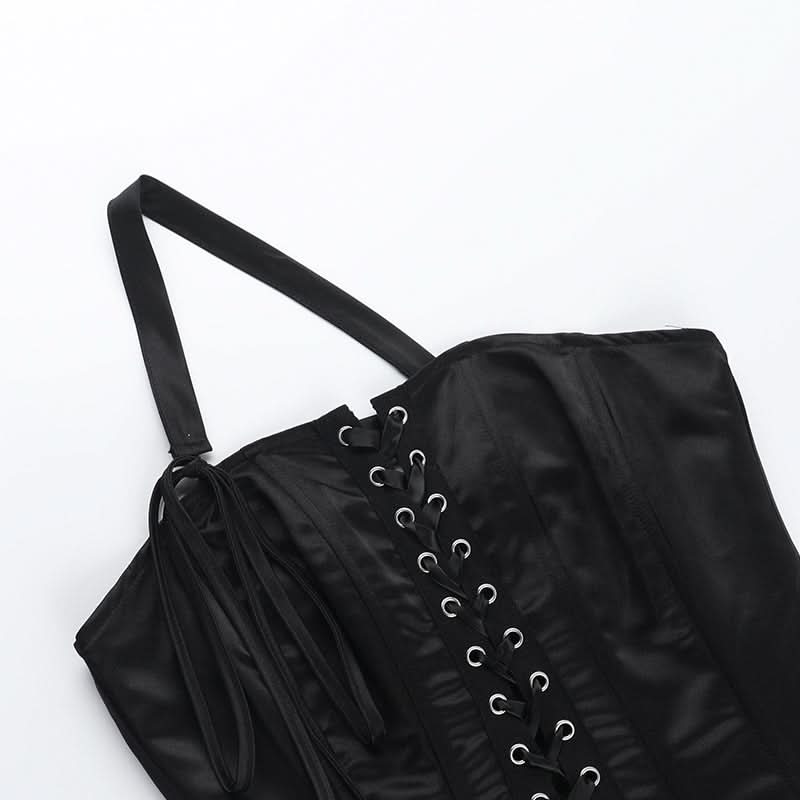 Edgy Black One-Shoulder Corset Mini Dress | Halloween & Fall Party Essential