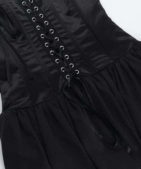 Edgy Black One-Shoulder Corset Mini Dress | Halloween & Fall Party Essential