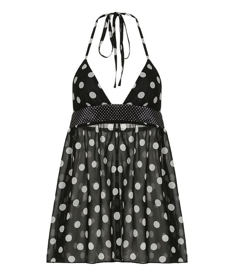 Chic Polka Dot Halter Babydoll Mini Dress - Flirty Fall Evenings & Resort Ready Style