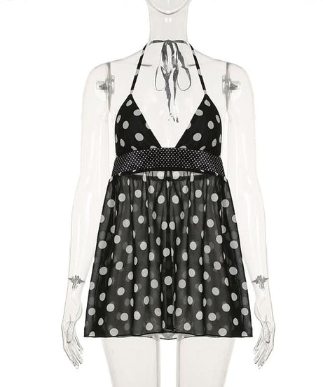 Chic Polka Dot Halter Babydoll Mini Dress - Flirty Fall Evenings & Resort Ready Style