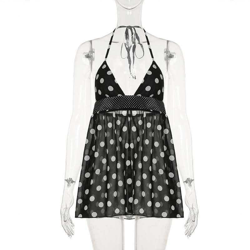 Chic Polka Dot Halter Babydoll Mini Dress - Flirty Fall Evenings & Resort Ready Style