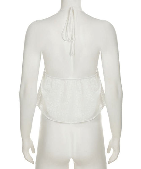 Chic White Halter Tie-Front Blouse | Textured Backless Top for Effortless Fall Getaways & Layering