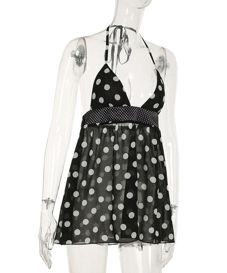 Chic Polka Dot Halter Babydoll Mini Dress - Flirty Fall Evenings & Resort Ready Style