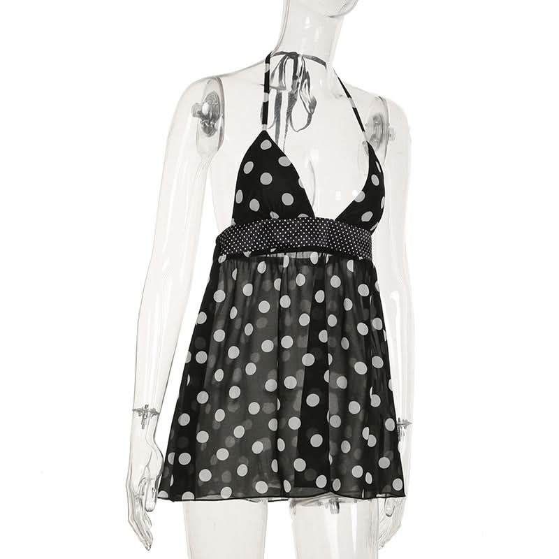 Chic Polka Dot Halter Babydoll Mini Dress - Flirty Fall Evenings & Resort Ready Style