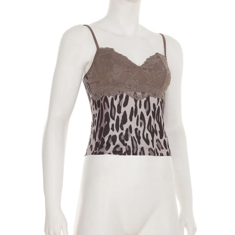Chic Leopard & Lace Sweetheart Cami Top - Essential Fall Style