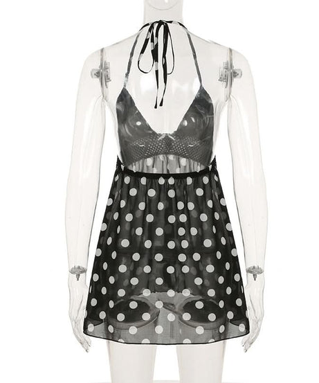 Chic Polka Dot Halter Babydoll Mini Dress - Flirty Fall Evenings & Resort Ready Style
