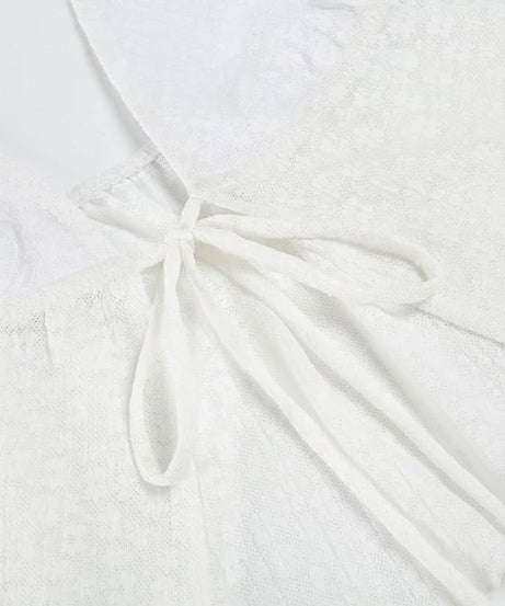 Chic White Halter Tie-Front Blouse | Textured Backless Top for Effortless Fall Getaways & Layering