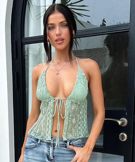 Chic White Halter Tie-Front Blouse | Textured Backless Top for Effortless Fall Getaways & Layering