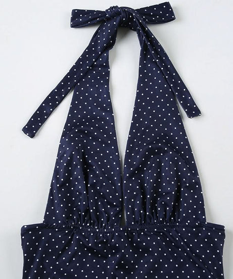 Flirty Fall: Y2K Polka Dot Halter Crop Top & Ruffle Mini Skirt Set