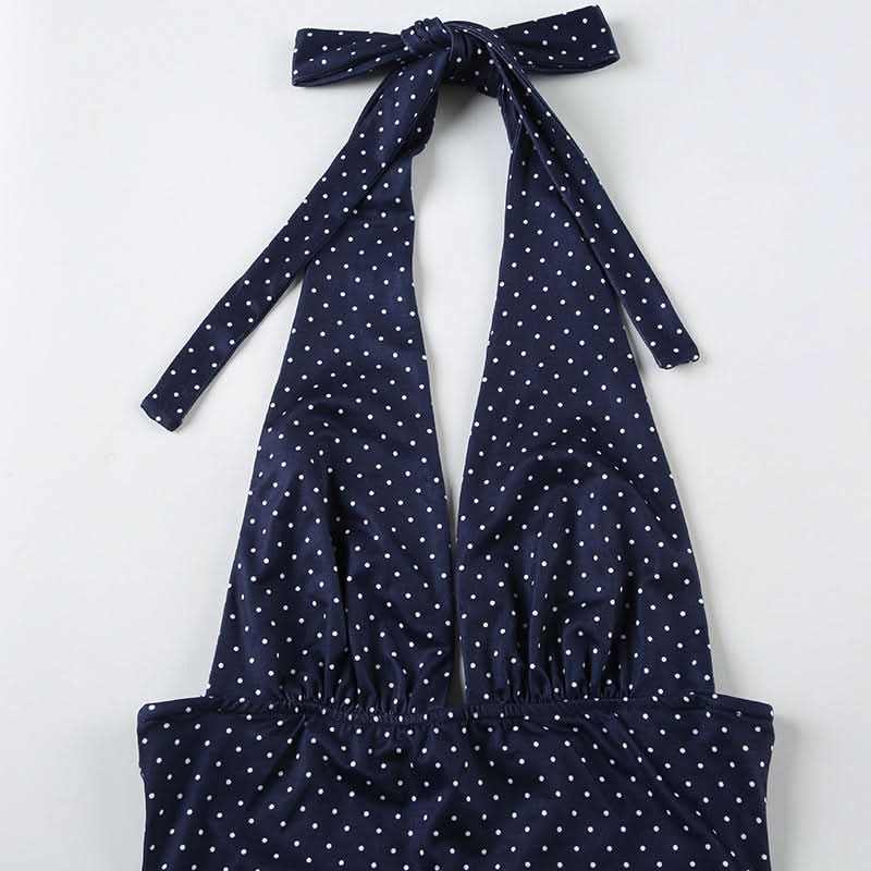 Flirty Fall: Y2K Polka Dot Halter Crop Top & Ruffle Mini Skirt Set