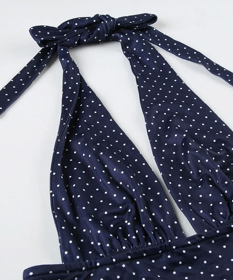 Flirty Fall: Y2K Polka Dot Halter Crop Top & Ruffle Mini Skirt Set