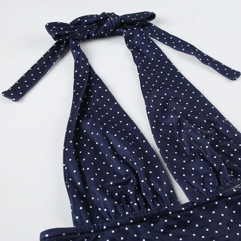 Flirty Fall: Y2K Polka Dot Halter Crop Top & Ruffle Mini Skirt Set