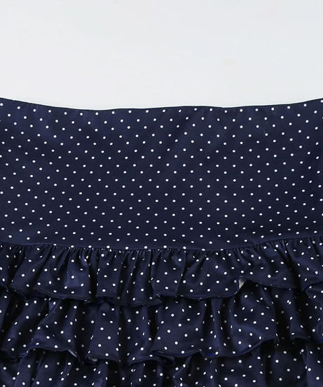 Flirty Fall: Y2K Polka Dot Halter Crop Top & Ruffle Mini Skirt Set