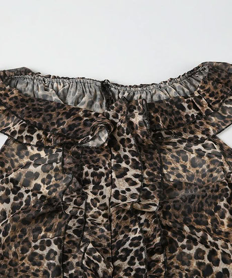 Sassy Leopard Print Halter Ruffle Top - Sheer Mesh for Fall Nights & Holiday Parties