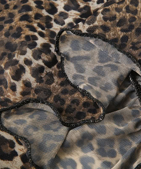 Sassy Leopard Print Halter Ruffle Top - Sheer Mesh for Fall Nights & Holiday Parties